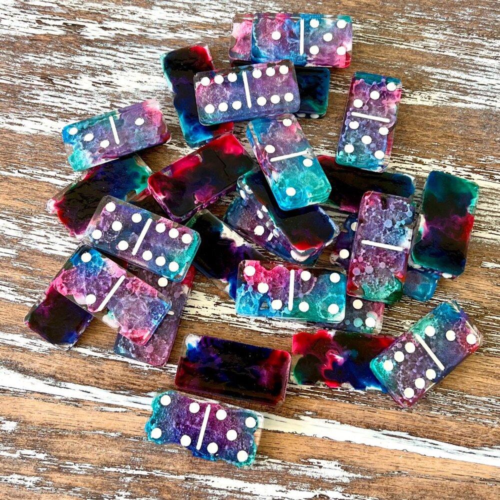 Tie-Dye Alcohol Ink Resin Dominoes Game with Velvet Bag 28 pieces Handmade Gift - Picture 5 of 9